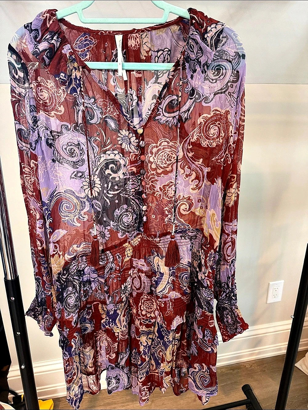 Anthropologie Paisley Mini Dress in Red & Purple Size XS Like New